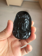 Load image into Gallery viewer, 100% Natural type A black jadeite jade(墨翠, mocui) Guanyin pendant BG31-2