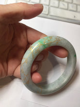 Load image into Gallery viewer, 53.7mm certified 100% Natural type A sunny green dark green purple carved branches and flowers and golden-painted Jadeite Jade bangle PH195