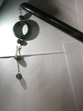 Load image into Gallery viewer, 20.5 cm 100% Natural Dark Green blue Black Xiu Jade (Serpentine) Hairpin with Safety ring Hanging Ornament AW41