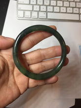 Load image into Gallery viewer, 55.7mm Certified 100% Natural Fresh Young Green/Dark Green/Black Green Ink Painting (绿水墨) Round Cut Nephrite (Wulanhai 乌兰海碧玉) Bangle HF135-7330