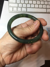 Load image into Gallery viewer, 55.7mm Certified 100% Natural Fresh Young Green/Dark Green/Black Green Ink Painting (绿水墨) Round Cut Nephrite (Wulanhai 乌兰海碧玉) Bangle HF135-7330