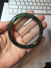 Load image into Gallery viewer, 55.7mm Certified 100% Natural Fresh Young Green/Dark Green/Black Green Ink Painting (绿水墨) Round Cut Nephrite (Wulanhai 乌兰海碧玉) Bangle HF135-7330
