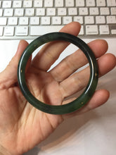 Load image into Gallery viewer, 55.7mm Certified 100% Natural Fresh Young Green/Dark Green/Black Green Ink Painting (绿水墨) Round Cut Nephrite (Wulanhai 乌兰海碧玉) Bangle HF135-7330