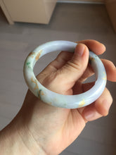 Load image into Gallery viewer, 58mm certified 100% Natural type A sunny green dark green purple carved branches and flowers and golden-painted Jadeite Jade bangle PH185-5926