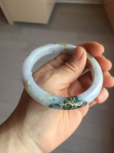 Load image into Gallery viewer, 58mm certified 100% Natural type A sunny green dark green purple carved branches and flowers and golden-painted Jadeite Jade bangle PH185-5926
