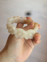 Load image into Gallery viewer, 56.7mm 100% natural light yellow/white Quartzite (Shetaicui jade) carved galsang flower(格桑花) bangle XY68