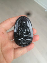 Load image into Gallery viewer, 100% Natural type A black jadeite jade(墨翠, mocui) Guanyin pendant BG31-3