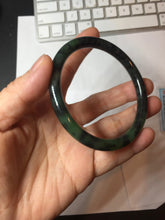 Load image into Gallery viewer, 60.7mm Certified 100% Natural Fresh Young Green/Dark Green/Black Green Ink Painting (绿水墨) Round Cut Nephrite (Wulanhai 乌兰海碧玉) Bangle HF136-7318
