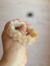 Load image into Gallery viewer, 56.7mm 100% natural light yellow/white Quartzite (Shetaicui jade) carved galsang flower(格桑花) bangle XY68