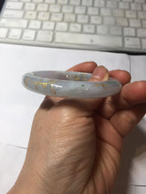 Load image into Gallery viewer, 53.5mm certified 100% Natural type A icy watery light green purple carved branches and flowers and golden-painted Jadeite Jade bangle PH196-5248