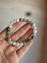 Load image into Gallery viewer, 7-7.6mm 100% natural type A green/white/yellow/brown jadeite jade beads bracelet KS90