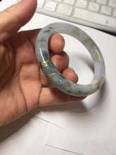 Load image into Gallery viewer, 53.5mm certified 100% Natural type A icy watery light green purple carved branches and flowers and golden-painted Jadeite Jade bangle PH196-5248