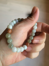 Load image into Gallery viewer, 7-7.6mm 100% natural type A green/white/yellow/brown jadeite jade beads bracelet KS90