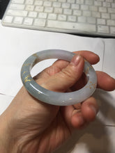 Load image into Gallery viewer, 53.5mm certified 100% Natural type A icy watery light green purple carved branches and flowers and golden-painted Jadeite Jade bangle PH196-5248