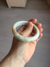 Load image into Gallery viewer, 55.2mm 100% Natural type A sunny green white beige (白底青) carved branches and flowers and golden-painted Jadeite Jade bangle PH184