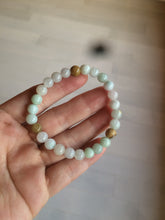 Load image into Gallery viewer, 7-7.6mm 100% natural type A green/white/yellow/brown jadeite jade beads bracelet KS90