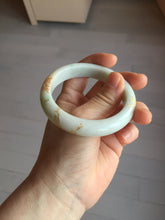 Load image into Gallery viewer, 55.2mm 100% Natural type A sunny green white beige (白底青) carved branches and flowers and golden-painted Jadeite Jade bangle PH184