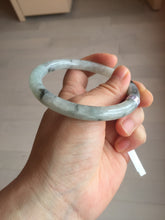 Load image into Gallery viewer, 58.5mm certified Type A 100% Natural icy dark green white with green floating flowers round cut Jadeite Jade bangle BS64-7347