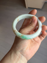 Load image into Gallery viewer, 55.2mm 100% Natural type A sunny green white beige (白底青) carved branches and flowers and golden-painted Jadeite Jade bangle PH184