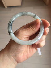 Load image into Gallery viewer, 58.5mm certified Type A 100% Natural icy dark green white with green floating flowers round cut Jadeite Jade bangle BS64-7347