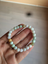 Load image into Gallery viewer, 7-7.6mm 100% natural type A green/white/yellow/brown jadeite jade beads bracelet KS90