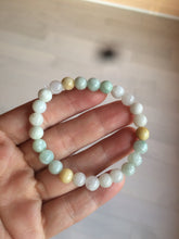 Load image into Gallery viewer, 7-7.6mm 100% natural type A green/white/yellow/brown jadeite jade beads bracelet KS90