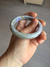 Load image into Gallery viewer, 55.2mm 100% Natural type A green purple carved branches and flowers and golden-painted Jadeite Jade bangle PH183
