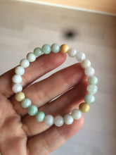 Load image into Gallery viewer, 7-7.6mm 100% natural type A green/white/yellow/brown jadeite jade beads bracelet KS90