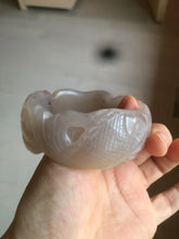 Load image into Gallery viewer, 54.6mm 100% natural light Pink/black/purple fish and lotus pods(年年有余) Quartzite (Shetaicui jade) 3D carved Bow knot bangle SY10