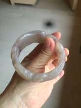 Load image into Gallery viewer, 54.6mm 100% natural light Pink/black/purple fish and lotus pods(年年有余) Quartzite (Shetaicui jade) 3D carved Bow knot bangle SY10