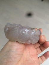 Load image into Gallery viewer, 54.6mm 100% natural light Pink/black/purple fish and lotus pods(年年有余) Quartzite (Shetaicui jade) 3D carved Bow knot bangle SY10