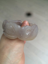 Load image into Gallery viewer, 54.6mm 100% natural light Pink/black/purple fish and lotus pods(年年有余) Quartzite (Shetaicui jade) 3D carved Bow knot bangle SY10