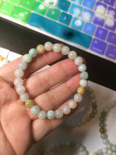 Load image into Gallery viewer, 7-7.6mm 100% natural type A green/white/yellow/brown jadeite jade beads bracelet KS90