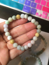 Load image into Gallery viewer, 7-7.6mm 100% natural type A green/white/yellow/brown jadeite jade beads bracelet KS90