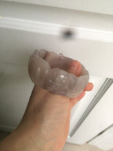 Load image into Gallery viewer, 54.6mm 100% natural light Pink/black/purple fish and lotus pods(年年有余) Quartzite (Shetaicui jade) 3D carved Bow knot bangle SY10