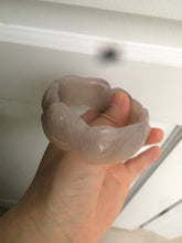 Load image into Gallery viewer, 54.6mm 100% natural light Pink/black/purple fish and lotus pods(年年有余) Quartzite (Shetaicui jade) 3D carved Bow knot bangle SY10