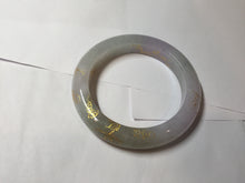 Load image into Gallery viewer, 53.5mm certified 100% Natural type A icy watery light green purple brown carved branches and flowers and golden-painted Jadeite Jade bangle PH198