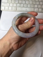 Load image into Gallery viewer, 53.5mm certified 100% Natural type A icy watery light green purple brown carved branches and flowers and golden-painted Jadeite Jade bangle PH198