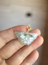 Load image into Gallery viewer, 100% Natural icy watery light green/white 3D Jadeite Jade butterfly pendant AF16