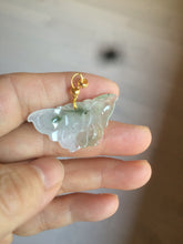 Load image into Gallery viewer, 100% Natural icy watery light green/white 3D Jadeite Jade butterfly pendant AF16