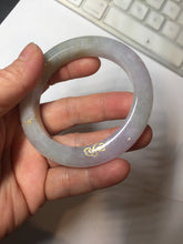 Load image into Gallery viewer, 53.5mm certified 100% Natural type A icy watery light green purple brown carved branches and flowers and golden-painted Jadeite Jade bangle PH198