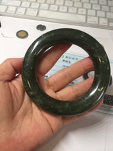 Load image into Gallery viewer, 59.5mm certified 100% Natural dark green/gray (nebula dust) chubby round cut nephrite Jade bangle HE101-0201