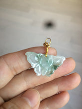 Load image into Gallery viewer, 100% Natural icy watery light green/white 3D Jadeite Jade butterfly pendant AF16