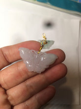 Load image into Gallery viewer, 100% Natural icy watery light green/white 3D Jadeite Jade butterfly pendant AF16