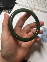 Load image into Gallery viewer, 61.5mm certified 100% Natural dark green/black round cut nephrite (碧玉) bangle HN24-9153
