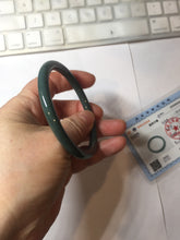 Load image into Gallery viewer, 55mm Certified Type A 100% Natural dark green blue gray black with flying snow slim round cut Guatemala Jadeite bangle PJ8-4324