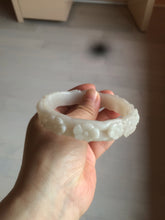 Load image into Gallery viewer, 62.3mm 100% natural pale pink/white carved Plum blossoms Quartzite (Shetaicui jade) bangle SY7