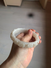 Load image into Gallery viewer, 62.3mm 100% natural pale pink/white carved Plum blossoms Quartzite (Shetaicui jade) bangle SY7