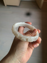 Load image into Gallery viewer, 62.3mm 100% natural pale pink/white carved Plum blossoms Quartzite (Shetaicui jade) bangle SY7