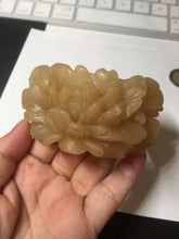 Load image into Gallery viewer, 55.3mm 100% natural yellow brown carved Peony and bow Quartzite (Shetaicui jade) bangle XY98